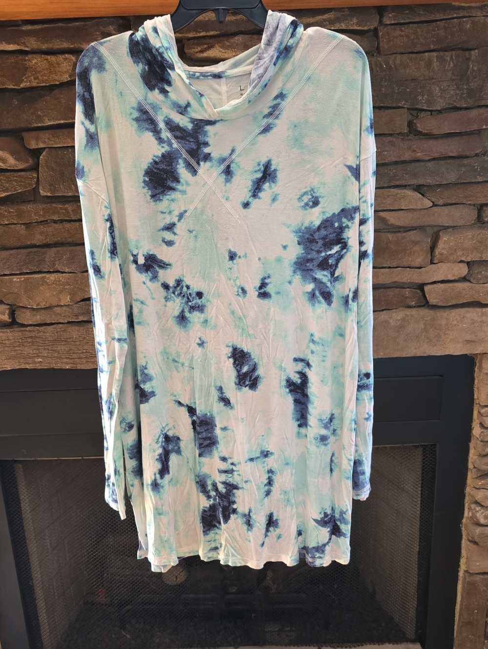 Livi Active Blue and Aqua Tie-Dye Hooded Long Sleeve Top